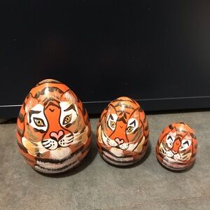Bengal Tiger Russian Matryoshka Nesting Dolls Wooden Painted set of 3